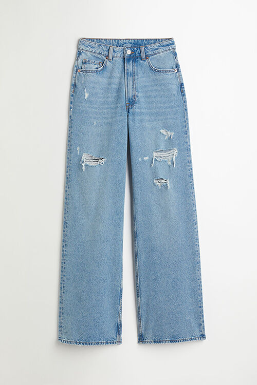 witte blouse outfit wide leg jeans H&M