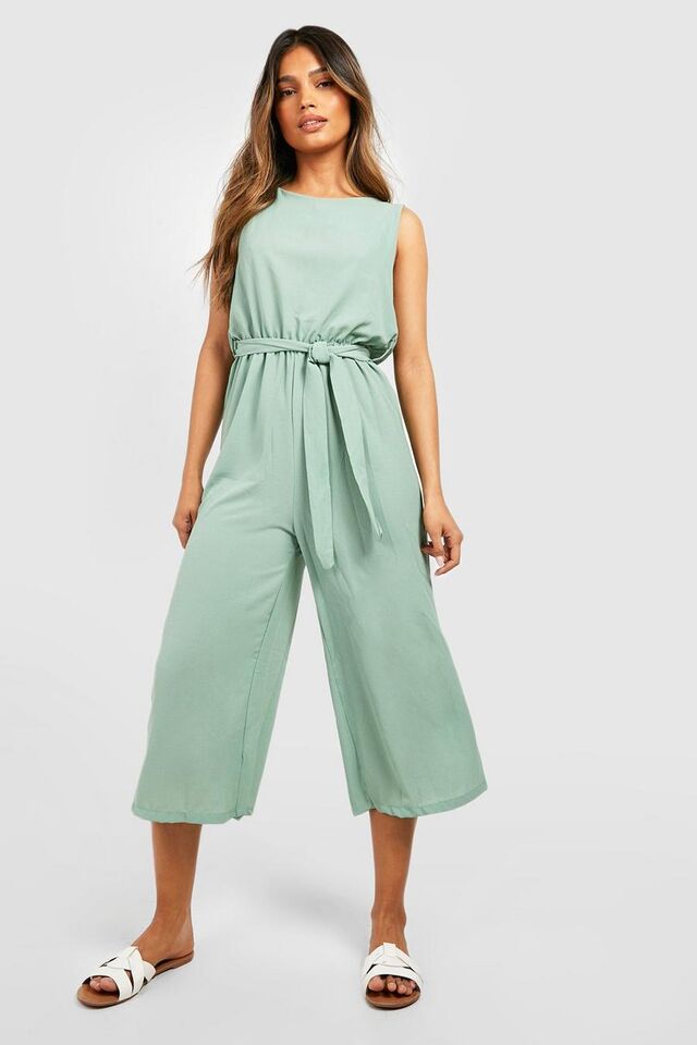 Salie green Mouwloze Geweven Culotte Jumpsuit image number 1