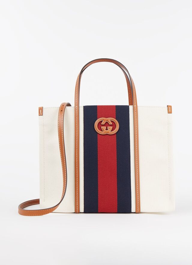 Gucci - Handtas van canvas met leren details - Bruin
