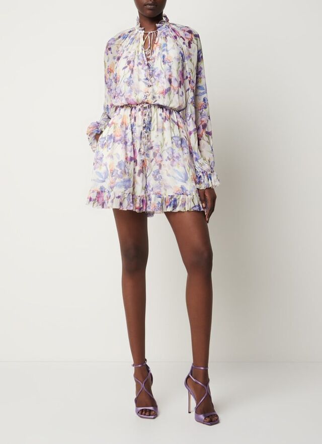 Zimmermann - Tama semi-transparante playsuit met bloemenprint - Lila - voorkant