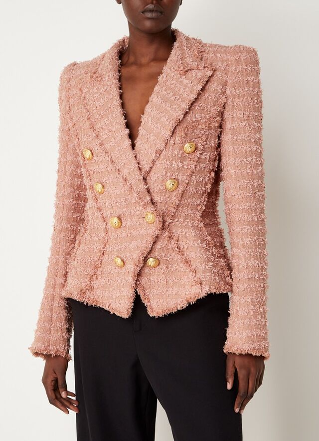 Balmain - Double-breasted blazer met tweed-look en lurex - Zalmroze