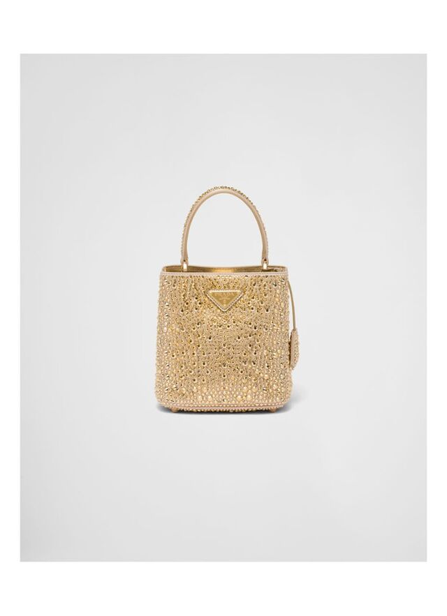 Prada - Panier handtas met strass en afneembare schouderriem - Goud