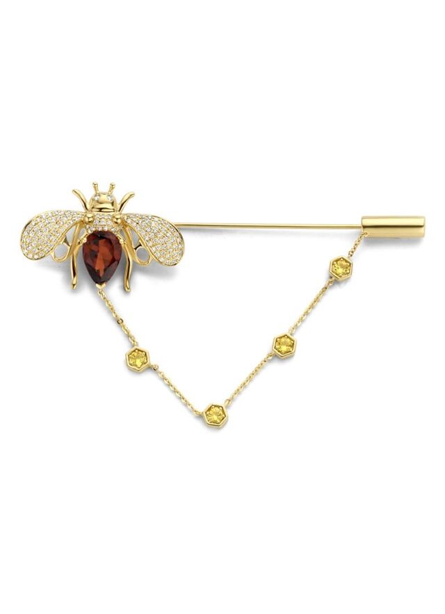 Diamond Point - Geelgouden broche 1.99 ct oranje citrien Queen Bee - Geelgoud