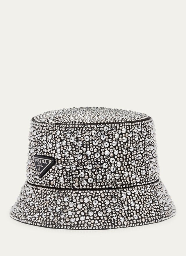 Prada - Bucket hoed van leer met strass - Zwart