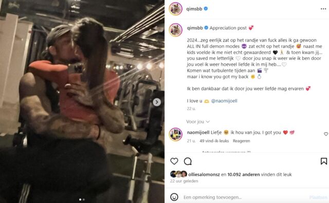 Quentin liefdesverklaring aan Naomi op Instagram