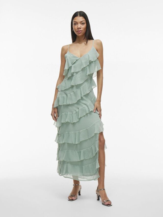 VILA STRAP MAXI JURK, Green Milieu, highres - 14109420_GreenMilieu_003.jpg