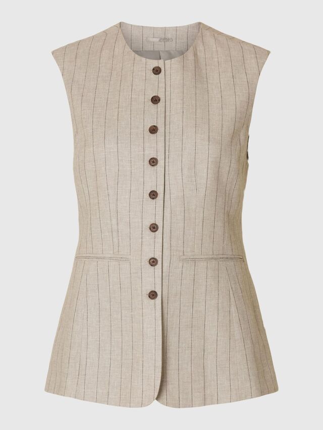 LINEN BLEND WAISTCOAT, Oatmeal, highres