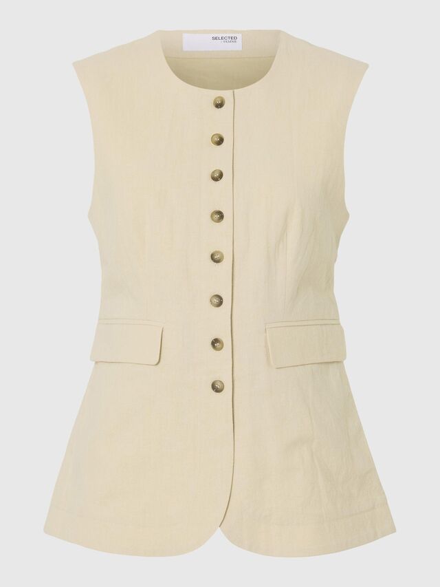 TAILORED LINEN BLEND WAISTCOAT, Sandshell, highres