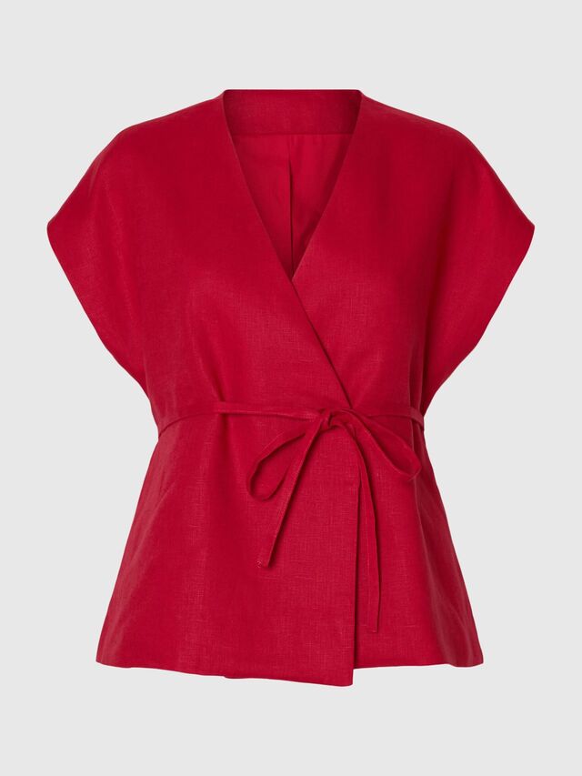 100% LINEN VEST TOP, Savvy Red, highres