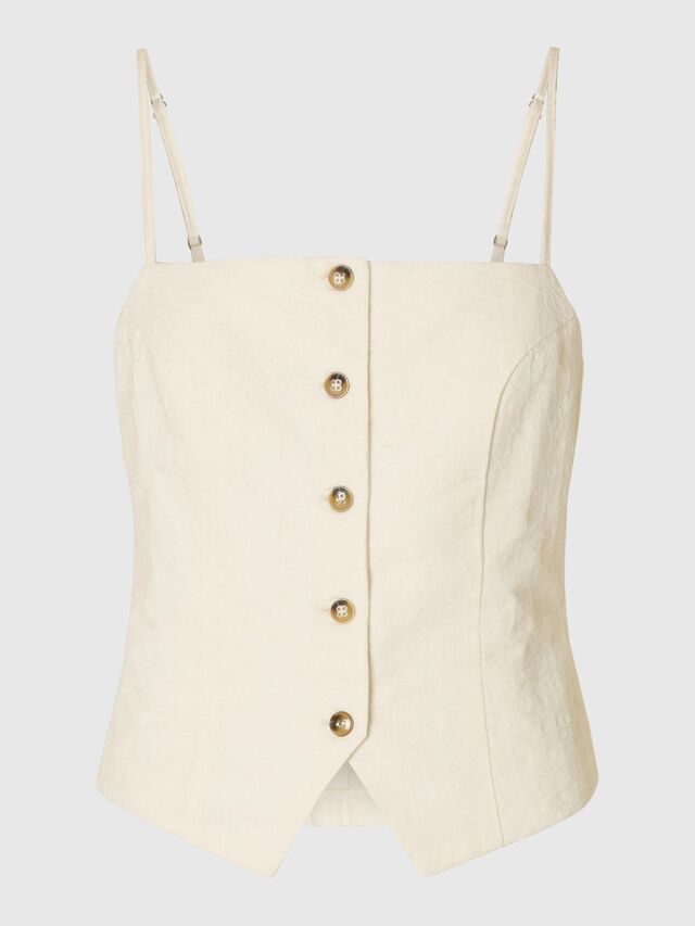 COTTON BLEND JACQUARD STRAP TOP, Snow White, highres