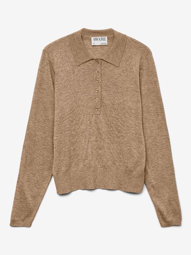 Vero Moda AWSIKITA Gebreide polo -Natural Melange - 10331614