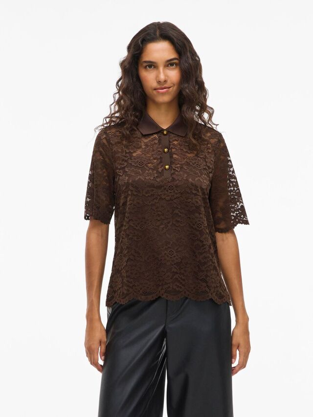 Carousel image - VISTACIA KANT TOP MET KORTE MOUWEN, Coffee Bean | 1
