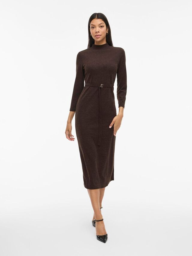 Carousel image - VIBIRTHE HOGE KRAAG MAXI-JURK, Coffee Bean | 1