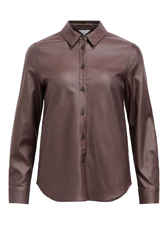 Carousel image - IMITATIELEER OVERHEMD, Seal Brown | 1