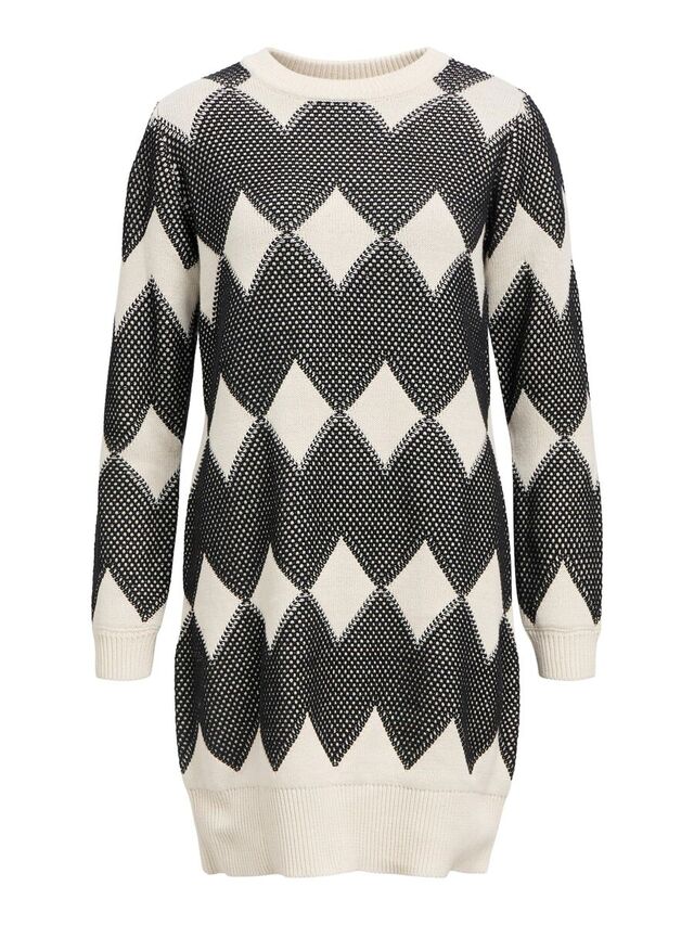 Carousel image - MET PATROON GEBREIDE JURK, White Sand | 1