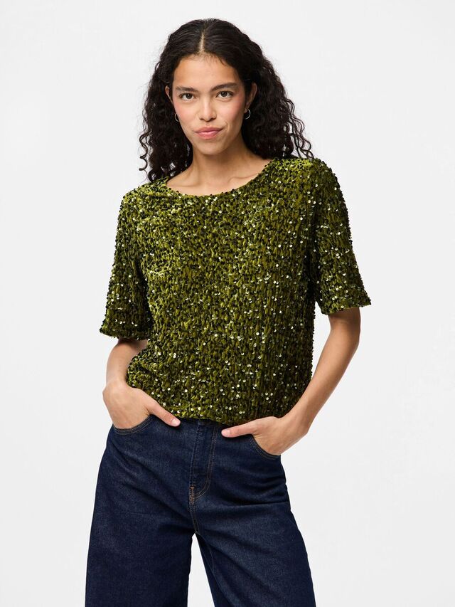 Carousel image - PCKAM PAILLETTEN SHIRT MET 2/4 MOUWEN, Kalamata | 1