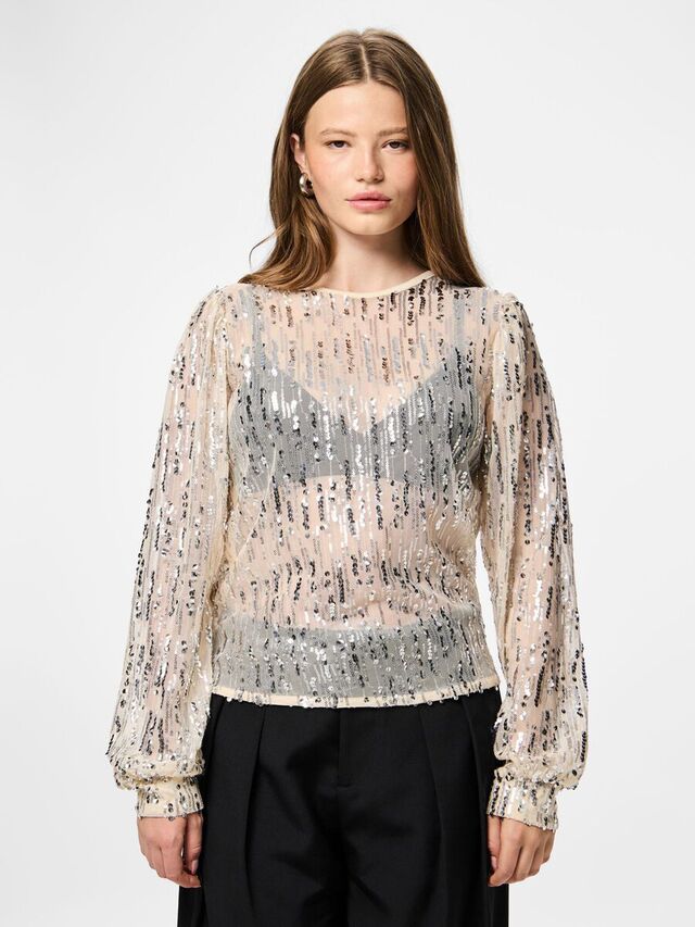 Carousel image - PCMALLE PAILLETTEN TOP, Birch | 1
