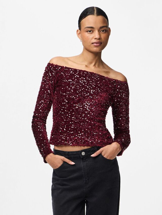 Carousel image - PCKAM OFF-SHOULDER TOP, Tawny Port | 1
