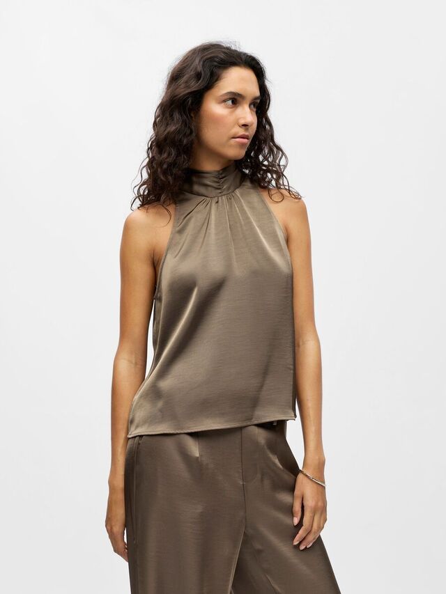 Carousel image - SATIJNEN HALTERTOP, Morel | 2