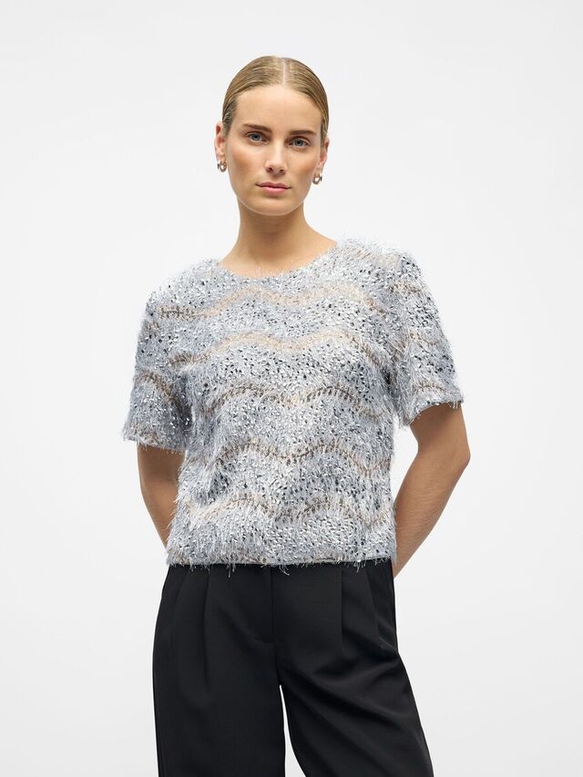 Carousel image - PAILLETTEN TOP, Light Grey Melange | 2