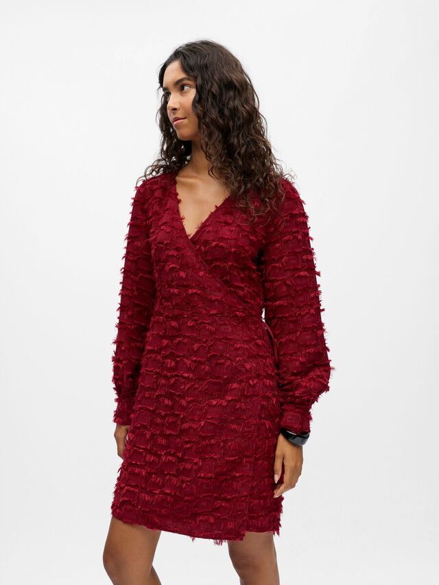 Carousel image - GETEXTUREERD JURK MET V-HALS, Karanda Red | 2