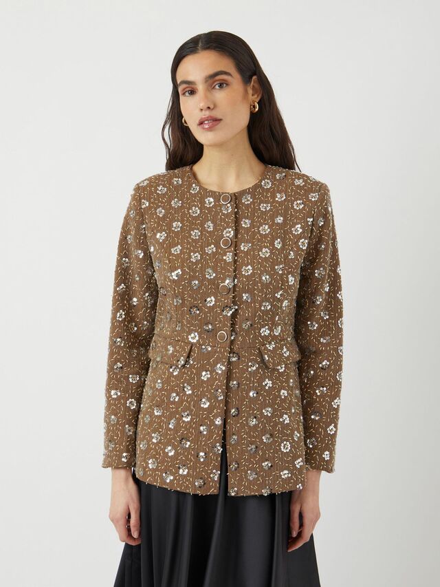 Carousel image - YASSOLLER PAILLETTEN BLAZER, Taupe Gray | 1
