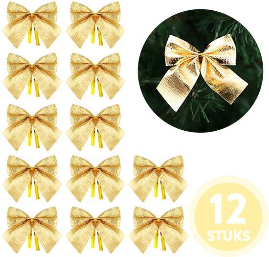 Kerstversiering - Kerstdecoratie voor binnen - Kerststrikjes goud - 12 stuks