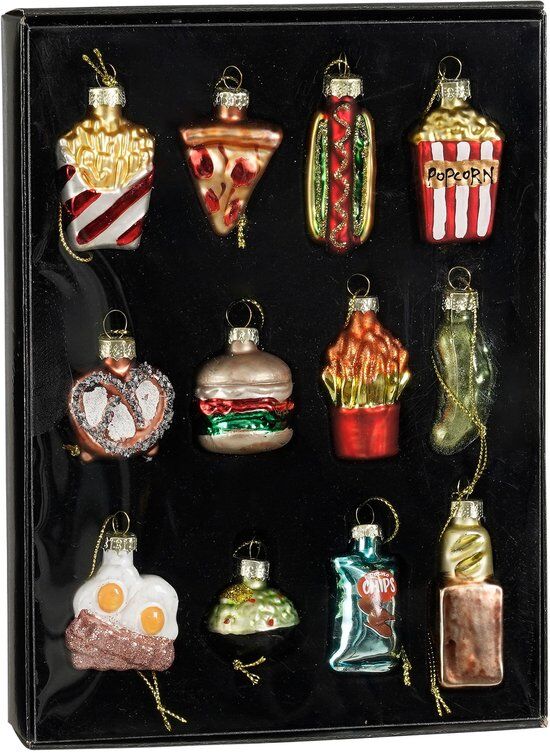 Mica Decorations Decoratie ornament fastfood goud 12 stuks