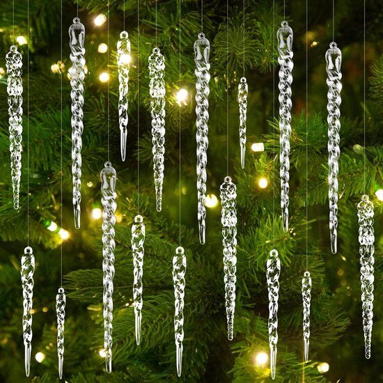 FLOOQ - Kerstboomhangers Ijspegels - Glaslook - 12 stuks