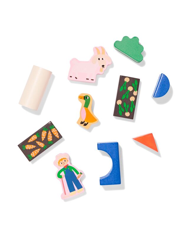 bouwblokken dieren boerderij hout - 15100301 - HEMA