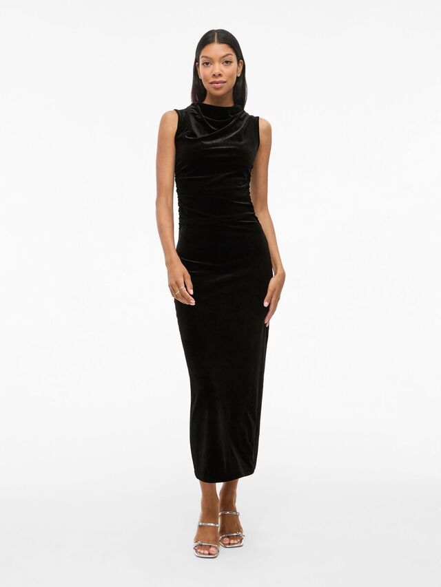 Carousel image - VIVELFY MOUWLOOS MAXI JURK, Black | 1