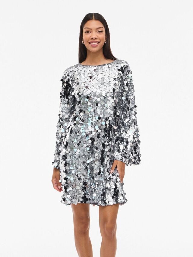Carousel image - VICHAYA PAILLETTEN KORTE JURK, Silver | 1