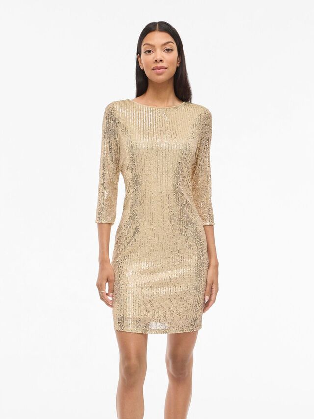 Carousel image - PAILLETTEN KORTE JURK, Vanilla | 1