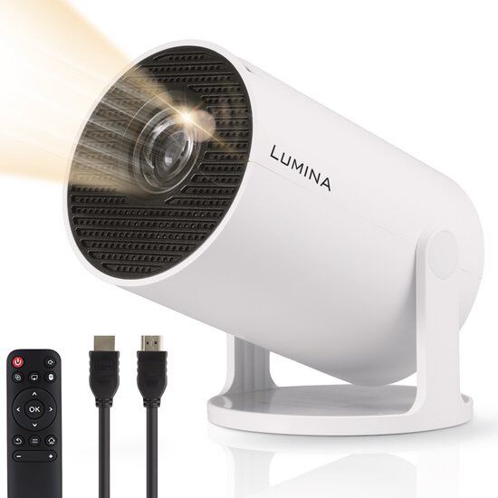 Lumina Mini Pro Beamer - Home Cinema - Projector - Android 11.0 - WiFi 6 &amp; Bluetooth 5.2 - 4k Beeldkwaliteit - Projector Scherm - Wit