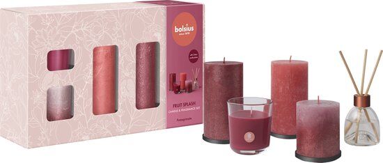 Bolsius - Rustieke Kaarsen Set - Geur Set - Giftset - Fruit Splash - Granaatappel