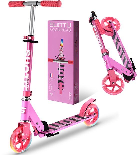 Suotu Kinderstep - 145mm Lichtgevende Wielen - Step - Speelgoed Jongens/Meisjes - Max stuurhoogte: 85 cm - Aluminium - Rode roos