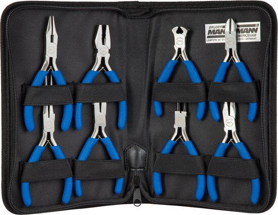Bruder Mannesmann Tangen set 8-delig in etui - antislip greep - geslepen kop - 10 tot 14,5 cm