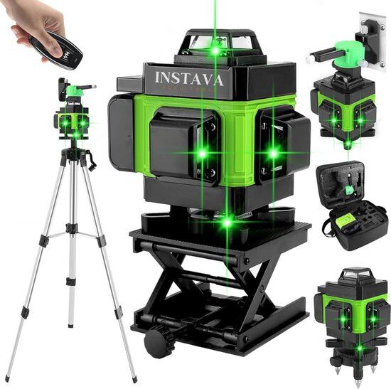 Instava 4D Kruislijnlaser 16 Lijnen – 360° Groene Laser – Zelfnivellerend – Incl. Statief 1,2m & 2 Accu’s – Professionele Laserwaterpas