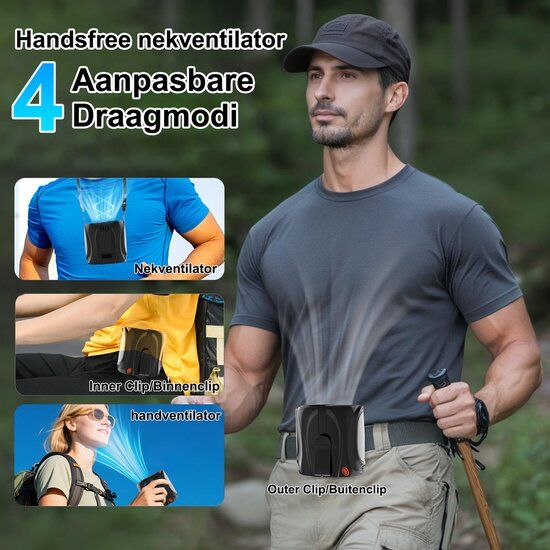 Svintora Handventilator Multifunctionele - 6000 mAh Mini Ventilator - Draagbare Oplaadbaar NekVentilator Met koeling - 6 Standen Tailleventilator Clipventilator voor de taille - Zwarta