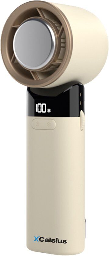 XCelsius® Handventilator - Draagbare Mini Ventilator Opvouwbaar - Oplaadbaar met USB-C - 0% tot 100% traploos instelbaar - Met Instant Koelplaat - Beige/Crème