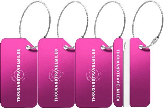 Bagagelabel – Kofferlabel – Aluminium Bagagelabel – Kofferlabel – Bagagelabels voor koffers – Luggage tag – Naamlabels – 4 stuks – Roze – Thousandtravelmiles