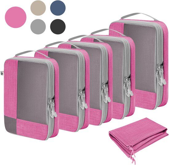 Skycases Packing Cubes Compression - Koffer Organizer Set - 6-delige Set - Met Compressie Rits - Voor koffers en tassen - Roze