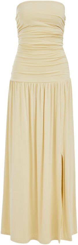 WE Fashion Dames jersey strapless maxi jurk met plooidetail