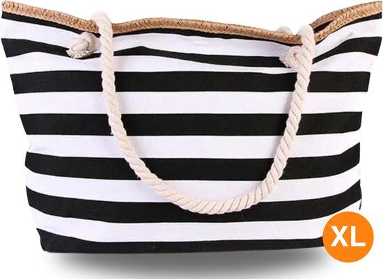 Pazzo Goods Strandtas XL met Rits Zwart/Wit – Grote Strandtas Dames Waterbestendig – Ibiza Style Beach Bag