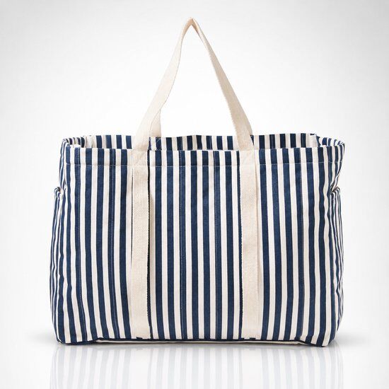 Heuts Goods - Strandtas XL - Strandtas Met Rits - Eco Vriendelijk - Grote Shopper - Canvas Beach Bag - Roestvrije Rits - Duurzaam - Blauw / Wit