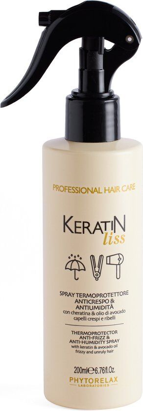 Keratin Liss Thermoprotector Anti-Frizz & Anti-Humidity Spray fles met spuitmond.