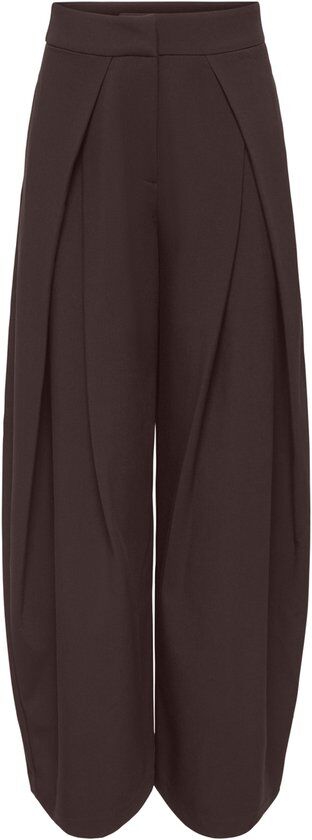 Bruine barrel leg broek met wijde pijpen en plooien aan de voorkant, met een hoge taille.