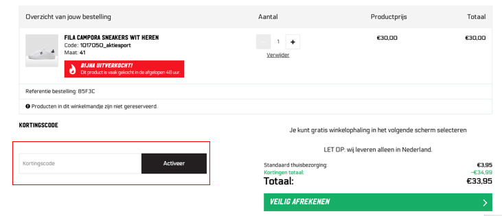 kortingscode invullen