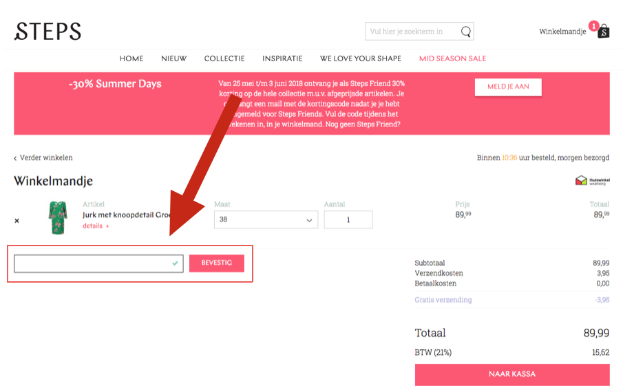 Steps kortingscode invullen