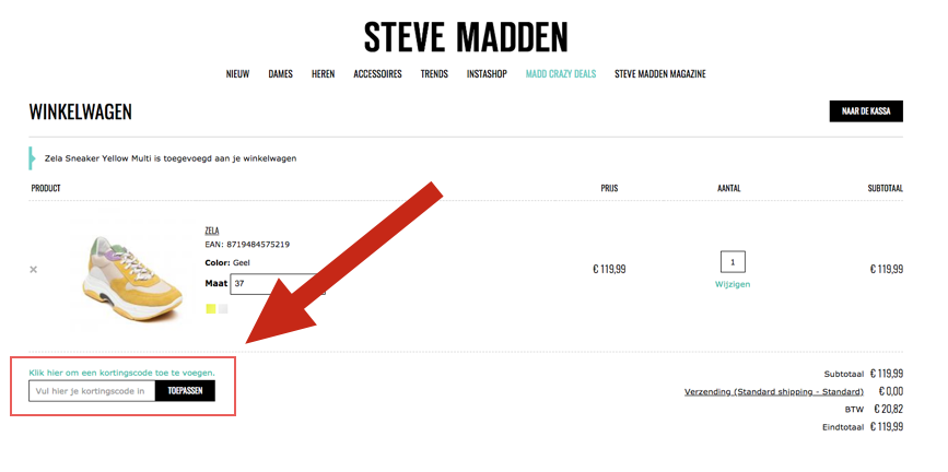 Steve Madden kortingscode invoeren